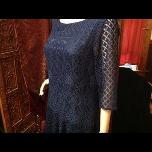 Tahari navy blue lace dress NWOT size 10P